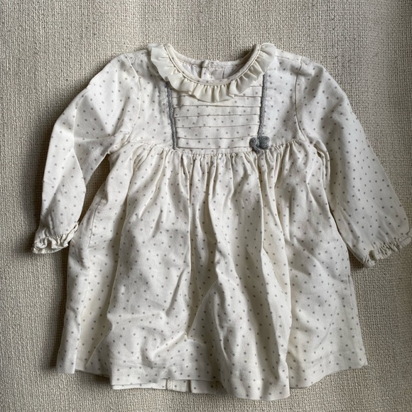 Mayoral ivory dress with grey pin dots, size 4-6 months - Picture 1 of 5